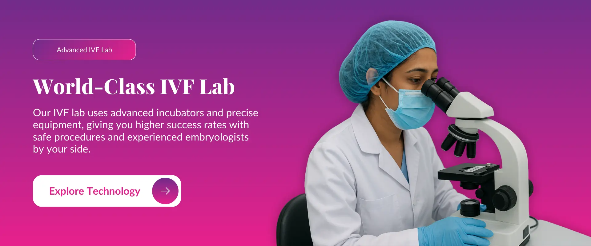 embryologist working in advanced IVF laboratory with microscope at Genith IVF Centre